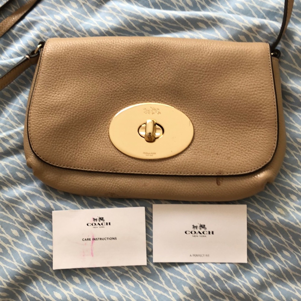 Coach small crossbody purse in beige